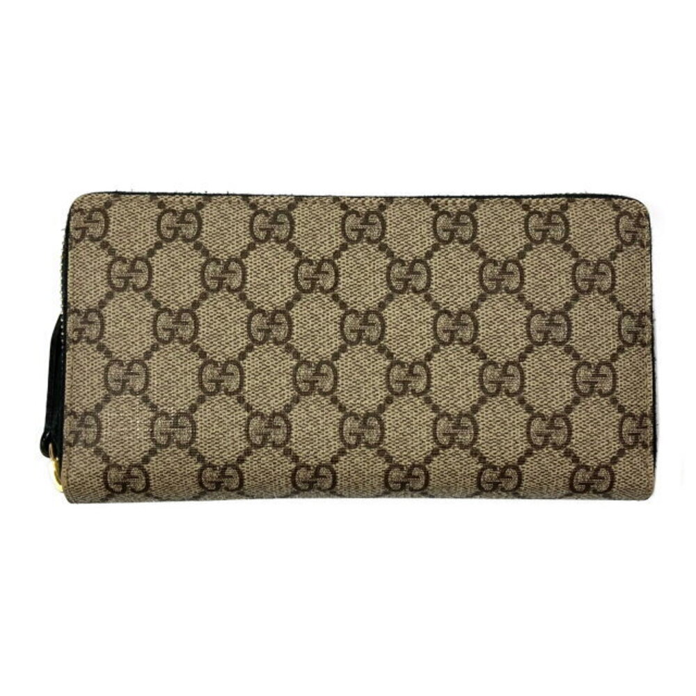 Gucci GG Supreme round long wallet canvas beige black Wallet